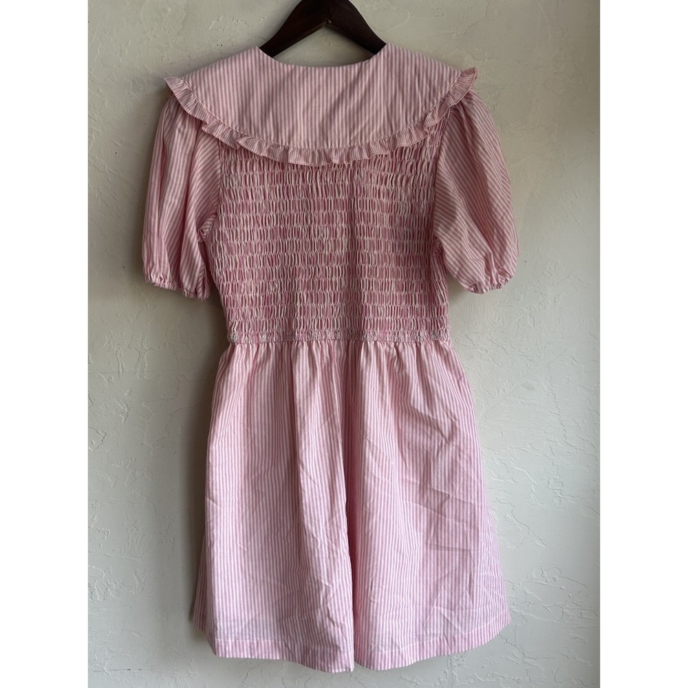 Umgee Striped Smocked Mini Dress NWT L Pink Peter Pan Collar Ruffle Coquette - Picture 4 of 11